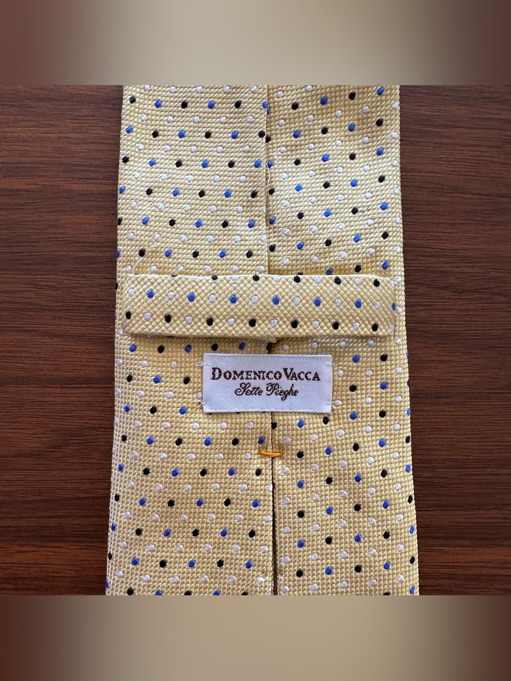 Domenico Vacca “Seven Fold” Yellow Polka Dot Silk Tie